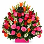 Box 70 rosas multicolor con lirios